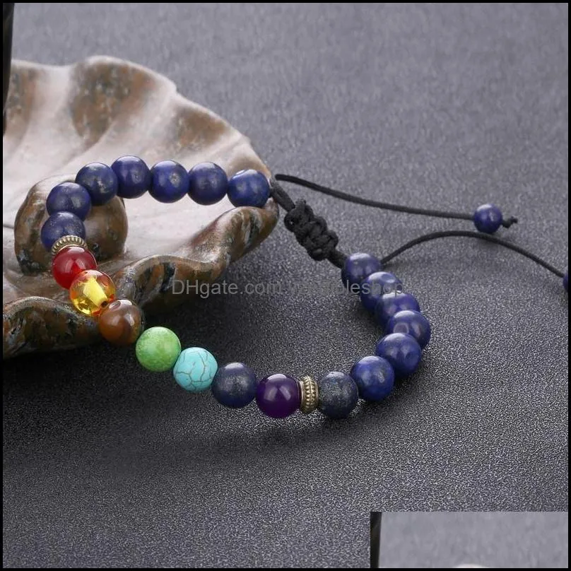 7 yoga chakra bracelet stone tiger eye turquoise beads bracelets fashion jewelry for women men gift jewelry