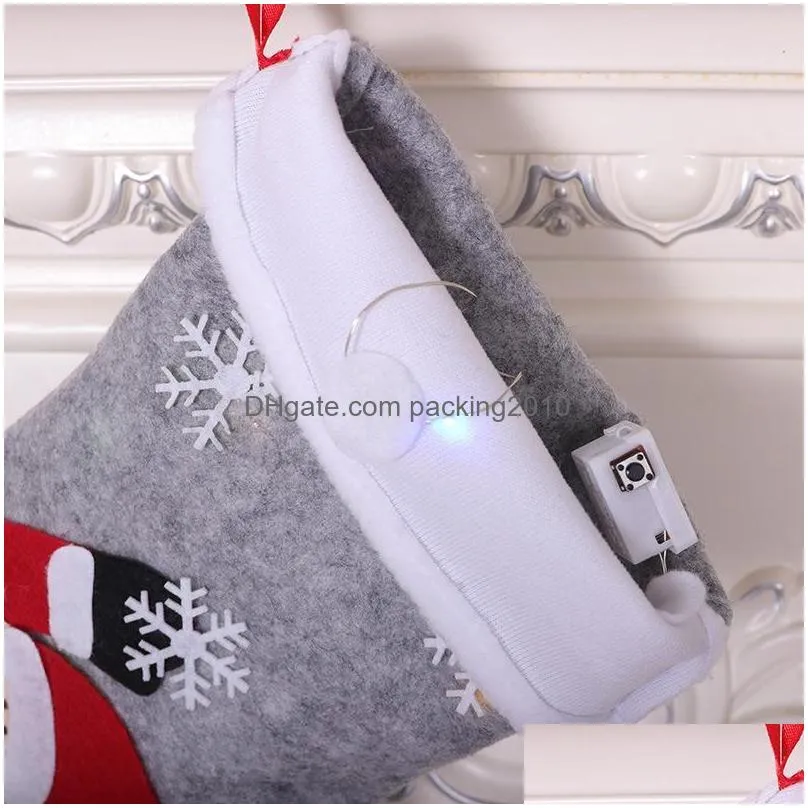 christmas decorations stockings led socks with snowman santa elk bear printing xmas candy gift bag fireplace tree decoration year