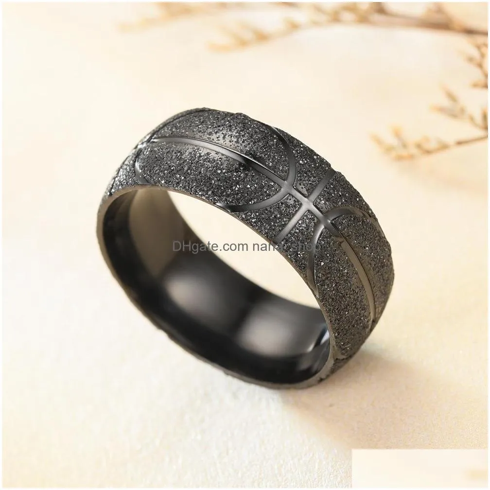 stainless steel basketball men ring abrazine symbol fitness sports jewelry couple women finger rings bague gift