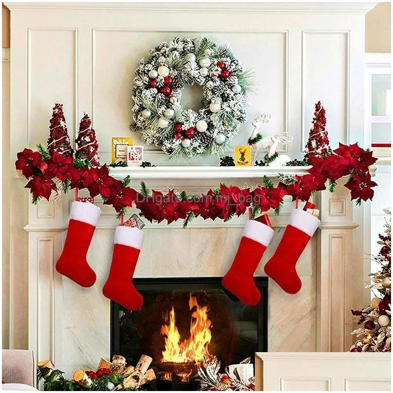 christmas decorations 42cm stocking gift hanging bag short plush stock tree ornaments childrens gifts xmas party home