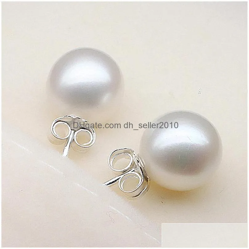 silver plated prevent allergy fashion stud earrings for women design trendy pearl white ball small round jewelry gift