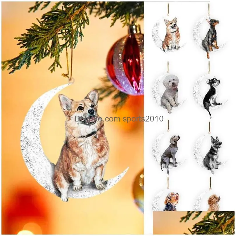 christmas decorations creative tree pendant wooden pet dog sitting on the moon ornament for xmas home bedroom wall window decorchristmas