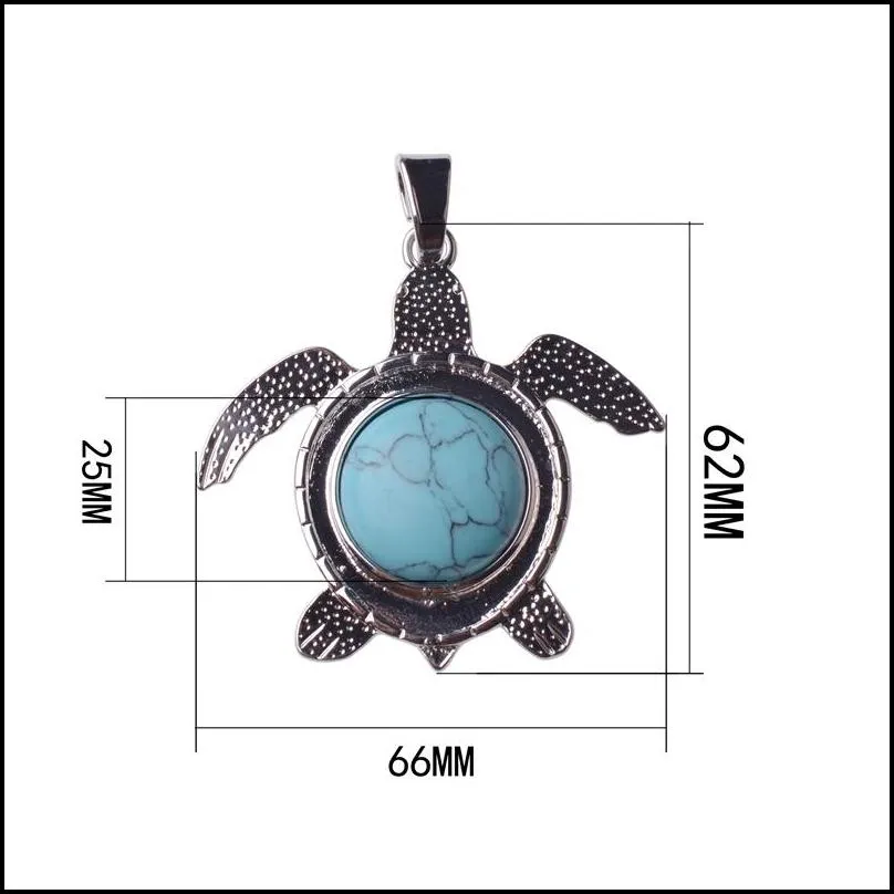 12pc/set 2018 hot natural stone stainless steel turtle chakra pendant turquoise men and women trendy jewelry natural stone pendant for