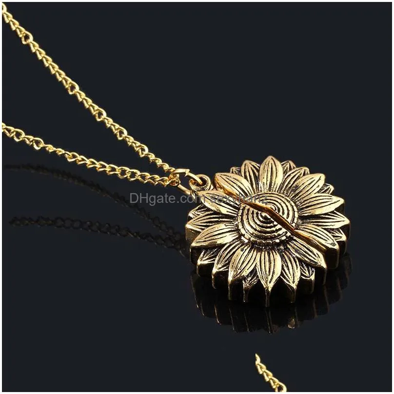 you are my sunshine sunflower necklaces for women rose gold silver color long chain sun flower female pendant necklace jewelry