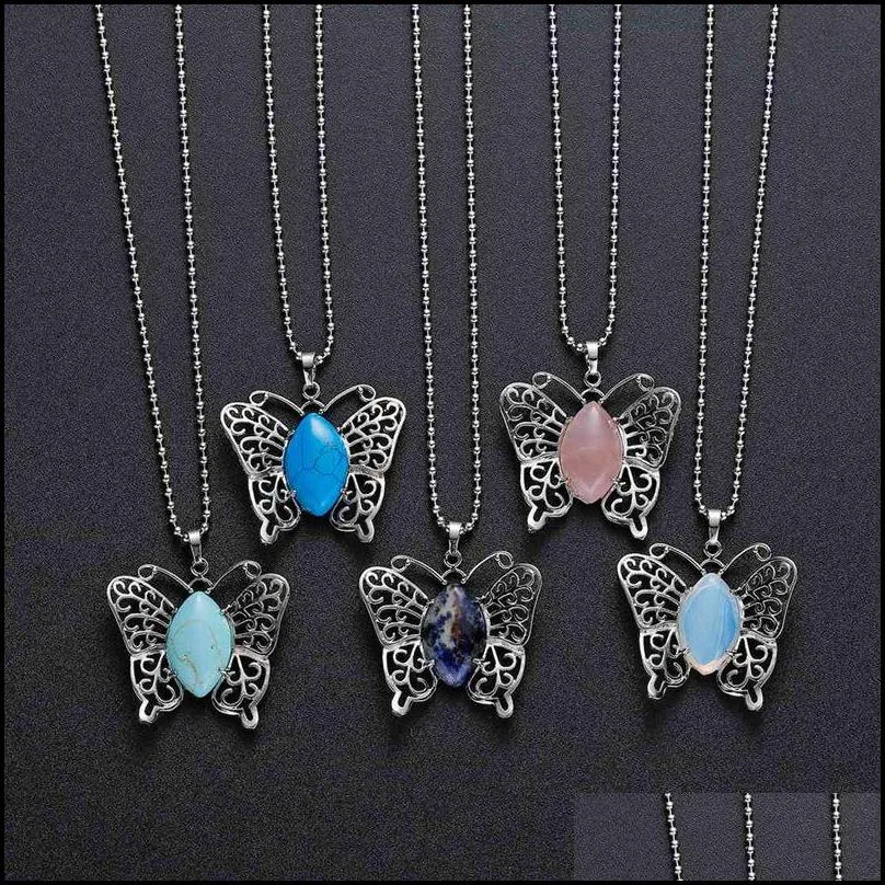 qimoshi butterfly pendant necklace men and women natural stone stainless steel fashion items 12 pieces of jewelry