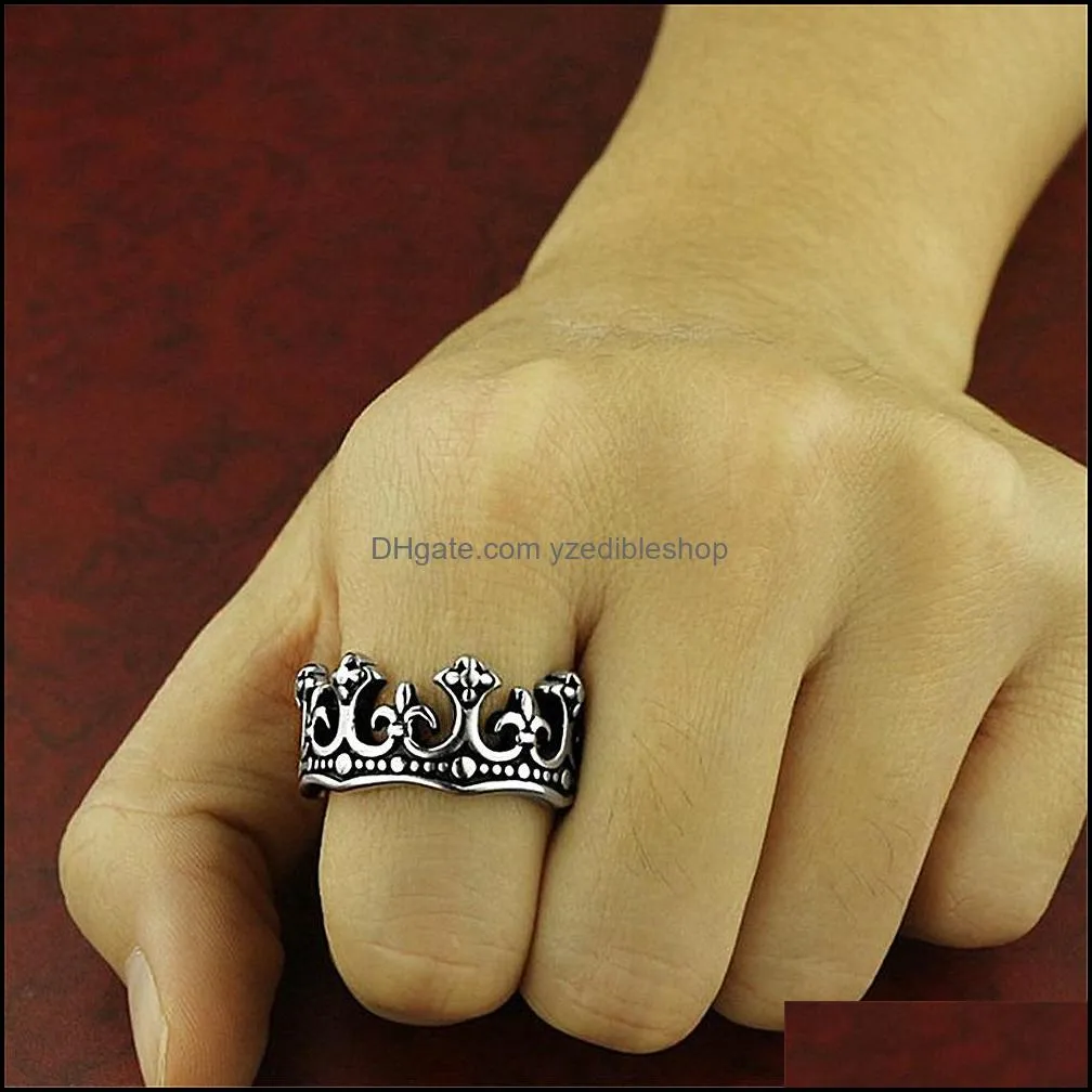 retro black ancient silver crown ring band finger rings for women men fashion jewelry