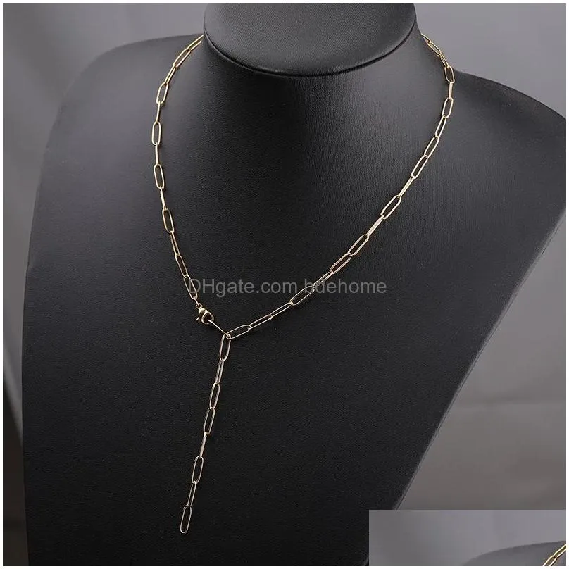 fashion stainless steel necklace long buckle clavicle chain choker necklaces for women men boho diy jewelry gift collar hombres