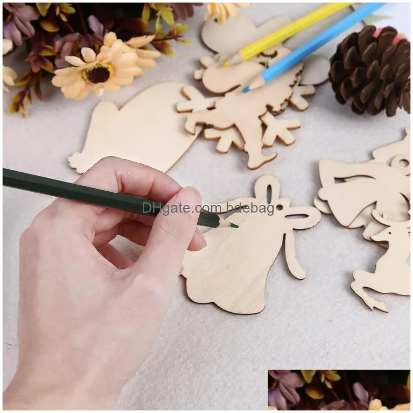 christmas decorations wooden pendants60 pieces diy unfinished wood slices with 12 styles 40 bells holiday tree hanging decoration