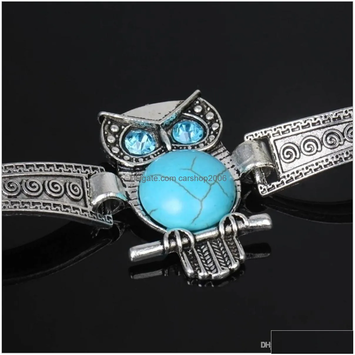 european and american retro bracelet female owl loose stone diamond antique silver national wind carved wrist jewelry fashion