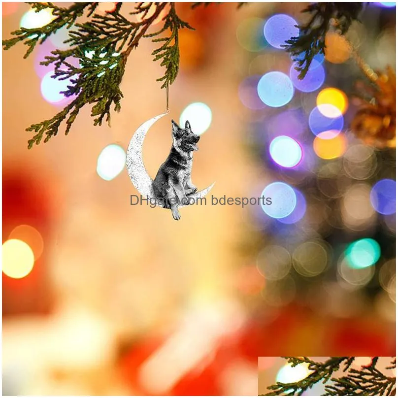 christmas decorations ornaments dog sitting on the moon hanging pendant for xmas tree car backpack year decoration crafts kids toys