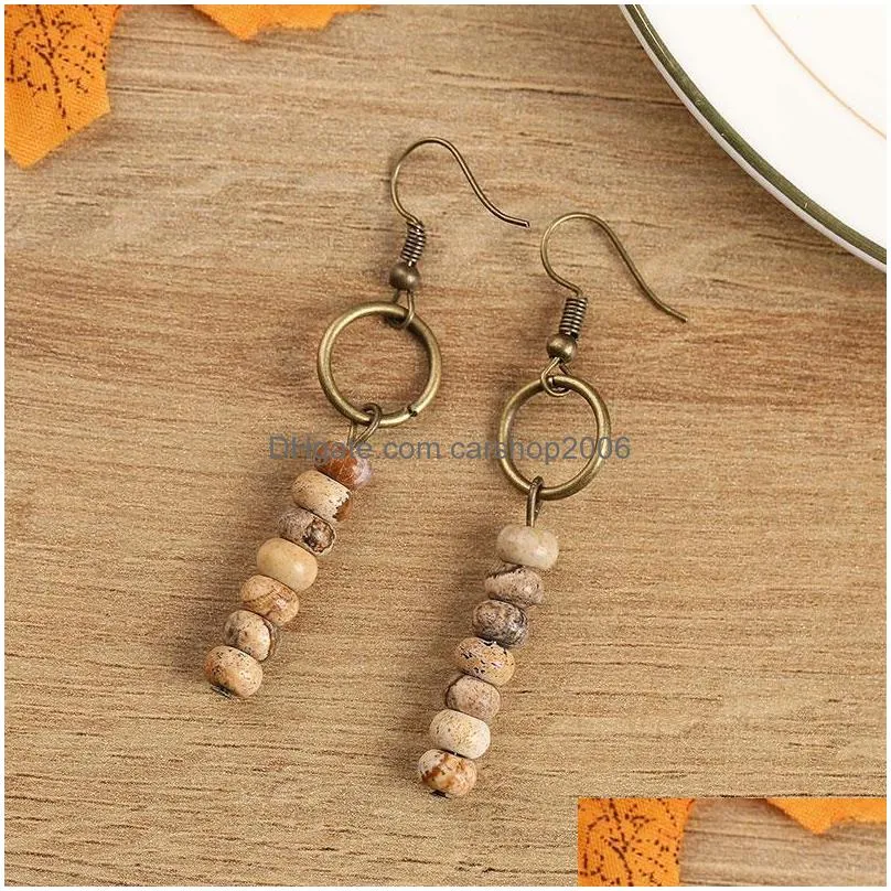 fashion dangle drop earrings for women colorful natural stone bead nugget hanging statement eardrop female jewelry