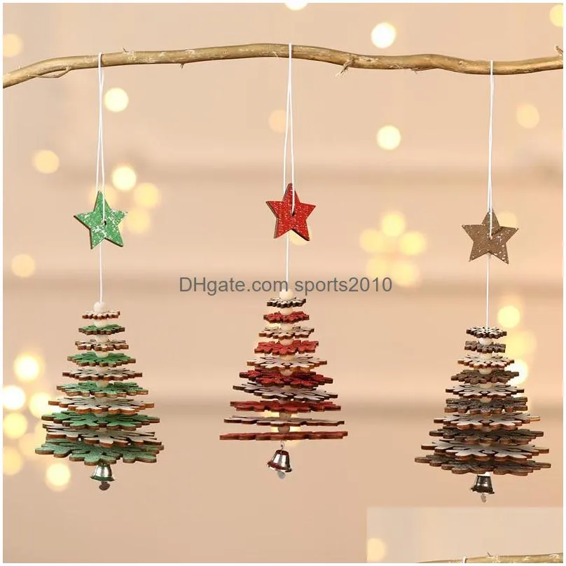 christmas decorations pendant wooden creative fivestar snowflake tree threedimensional small decoration homechristmas