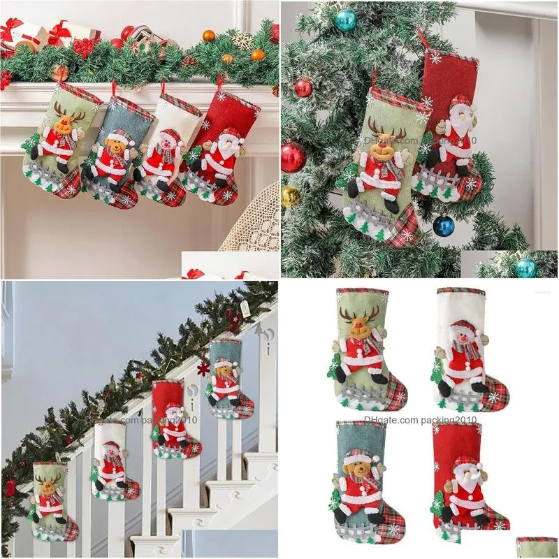 christmas decorations 4pcs stockings sack xmas gift candy bag fireplace tree ornaments merry socks navidad year 2023