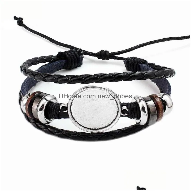 fashion diy multi layer leather bracelet bangle blank base fit 20mm round photo glass cabochon setting bezel tray jewelry making