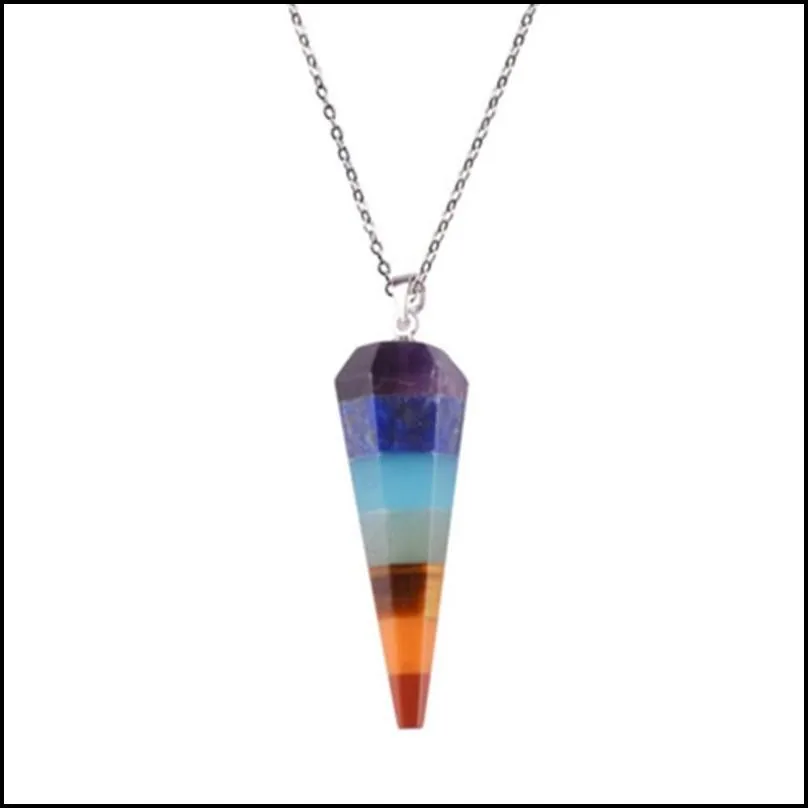 7 chakra stone yoga necklace raw quartz natural stones dowsing pendulum necklaces reiki rainbow jewelry womans gift