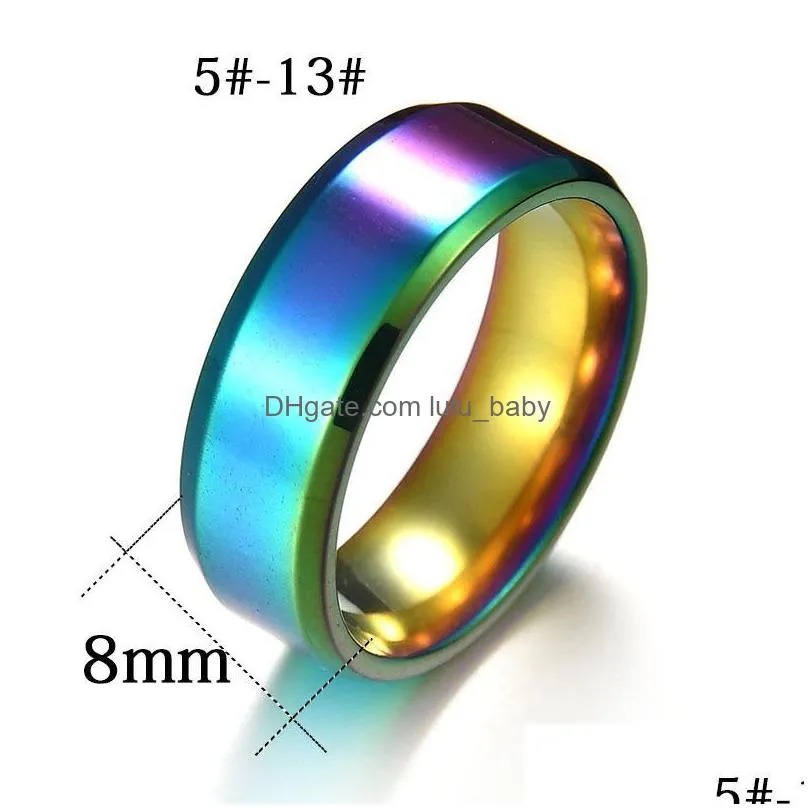 8mm stainless steel men rings band rainbow ring for man woman can diy engrave engagement jewelry fit size 513