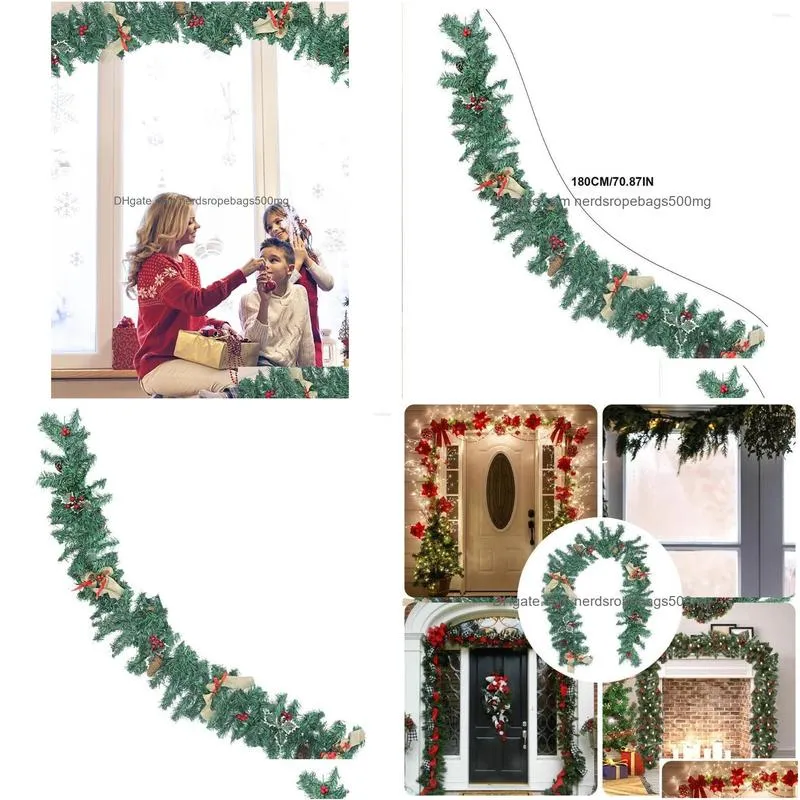 christmas decorations artificial garland hang with pinecones 1.8m decoration pine tree rattan ornament for home shop