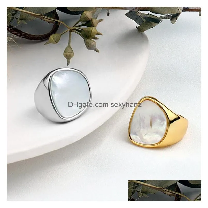 silver ring for women trend elegant creative vintage geometric white shell party jewelry birthday gifts