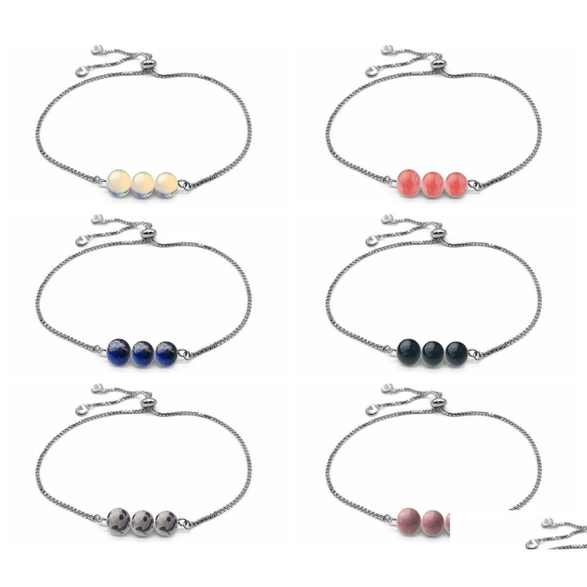 silver chain healing crystal beaded bracelet wristbands 3pcs 8mm stone beads chakra gemstone cuff bangle anklet jewelry adjustable for men women teen