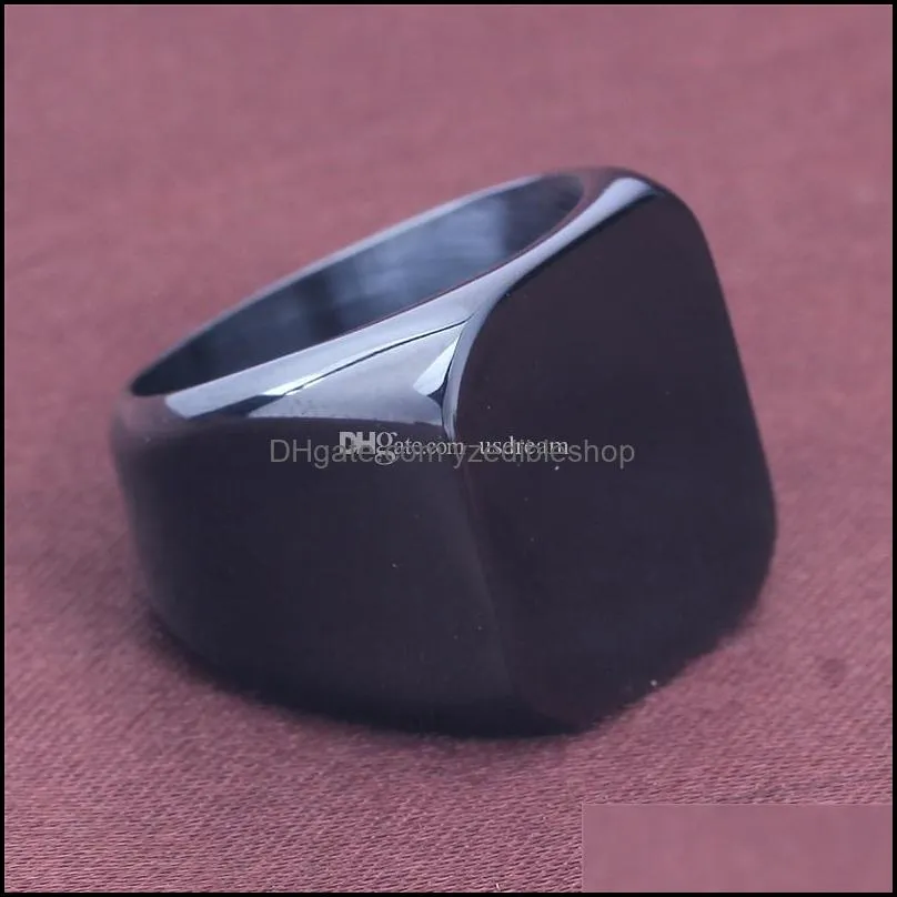 stainless steel square blank motorcycle band ring black gold championship men rings hip hop fashion jewelry gift