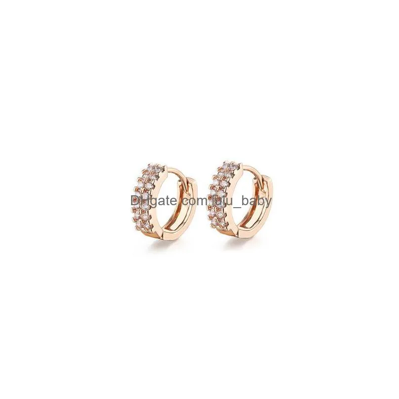 classic copper metal huggies small dangle earrings female gold thin circle cz hoop earring charm hoops 12mm wedding jewelry oorbellen