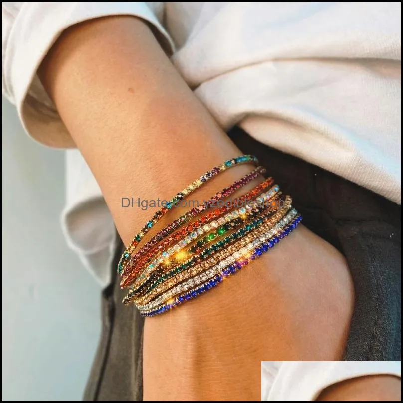 crystal diamond tennis bracelet red blue black cubic zirconia bracelets elastic stretch wristband bangle cuff for women fashion jewelry