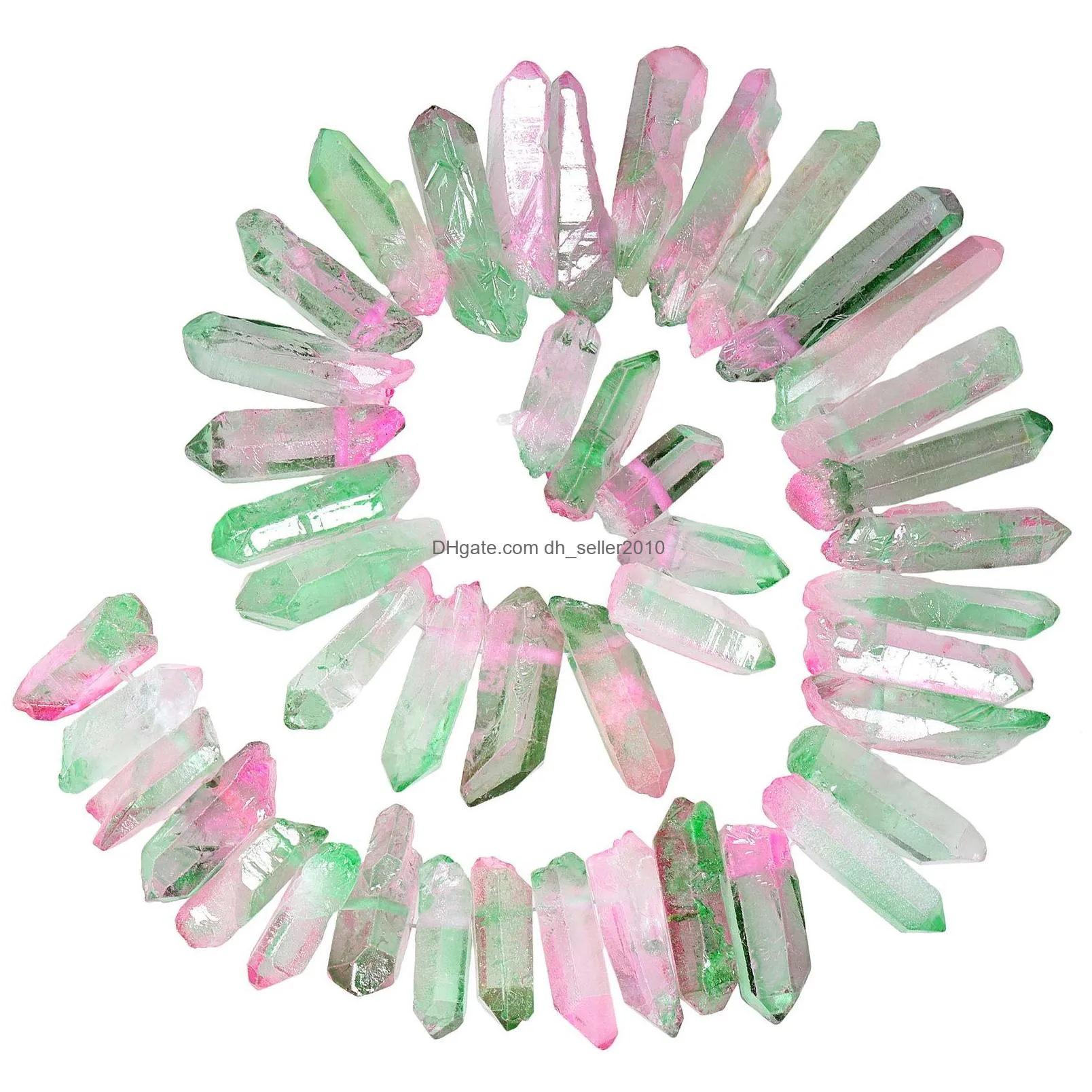 loose rough crystal points beads for crafts jewelry making natural raw rock quartz bulk crushed titanium coated quartz top drilled stone 1