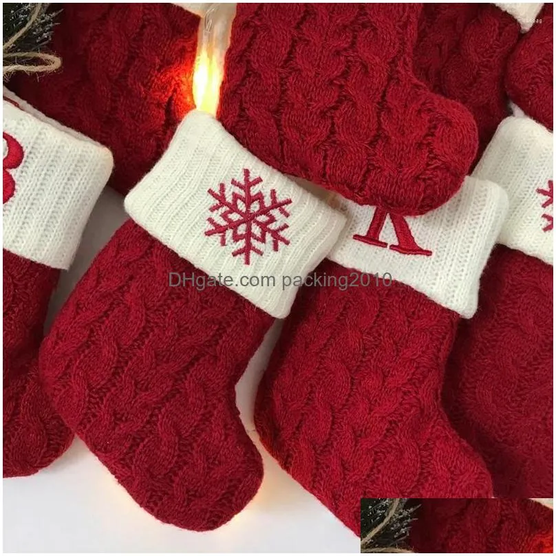 christmas decorations socks red snowflake alphabet letters knitting stocking tree ornaments decor for home xmas gift