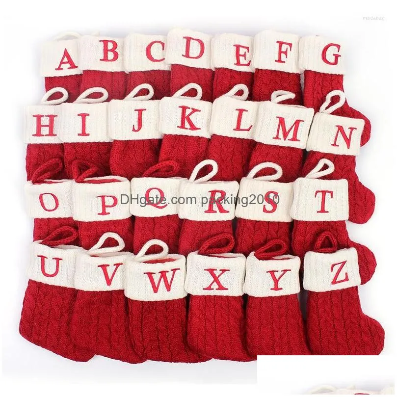 christmas decorations socks red snowflake alphabet letters knitting stocking tree ornaments decor for home xmas gift