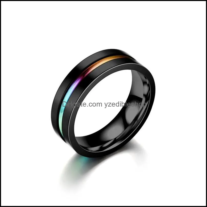 stainless steel rainbow ring black groove mens women rings fashion jewelry 080524