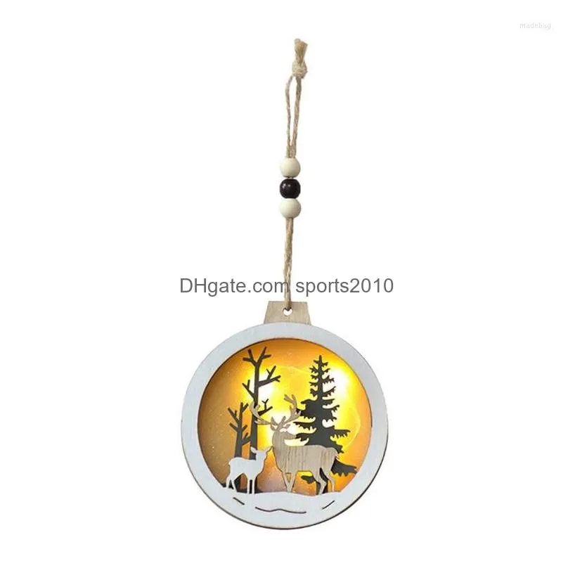 christmas decorations led hanging ornaments wooden round elk luminous pendants for tree xmas supplies