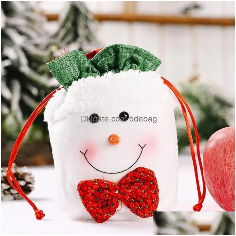 christmas decorations 3pcs candy bags gift treat for favors xmas jute linen burlap drawstring bag stock o0a1