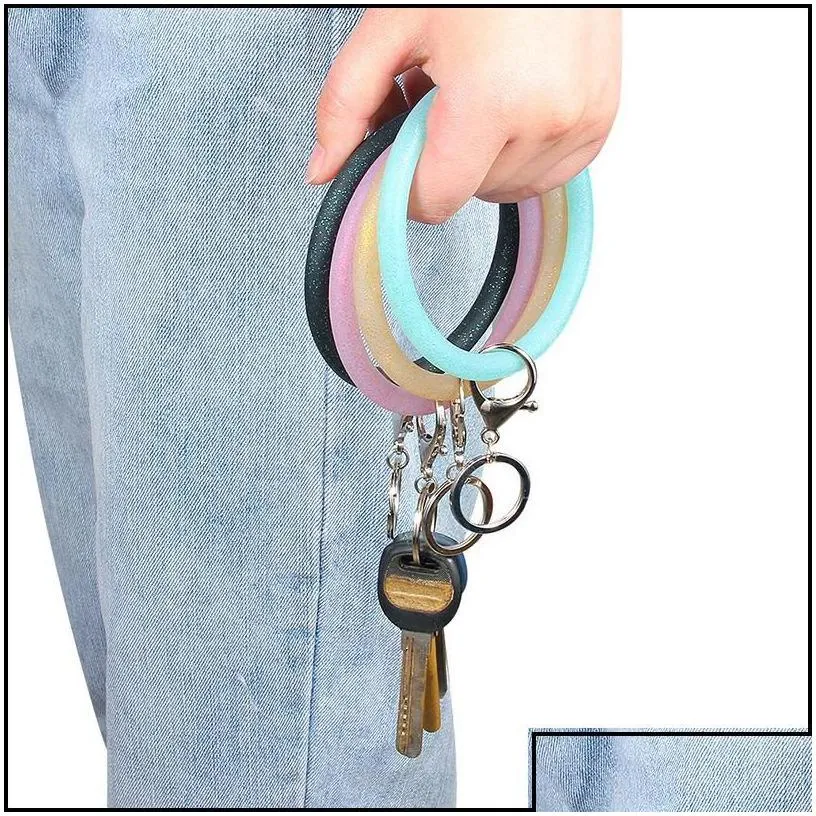 party favor sile wrist key ring fashion glitter bracelet sports keychain bracelets bangle round rings large cute keyring gifts dhs d