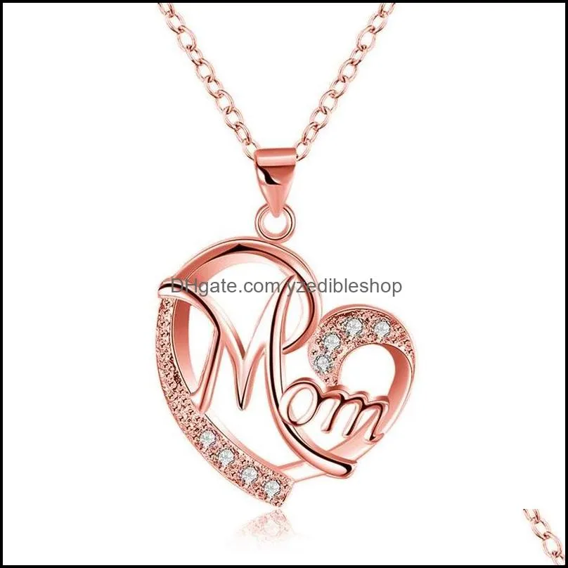 contrast color crystal heart mom necklace pendant diamond fashion love jewelry mother birthday day gift