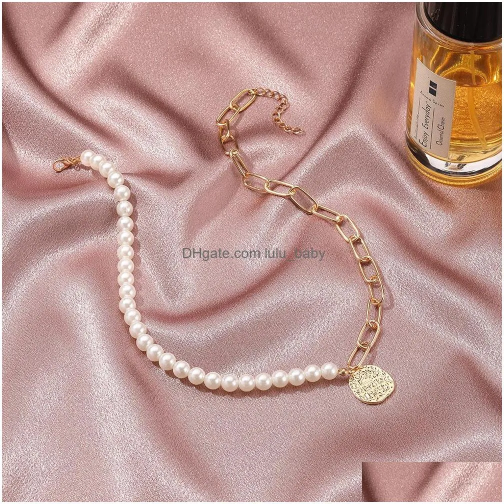 irregular pearl choker necklaces for women 2021 vintage geometric necklace pendants gold collar collier femme jewelry