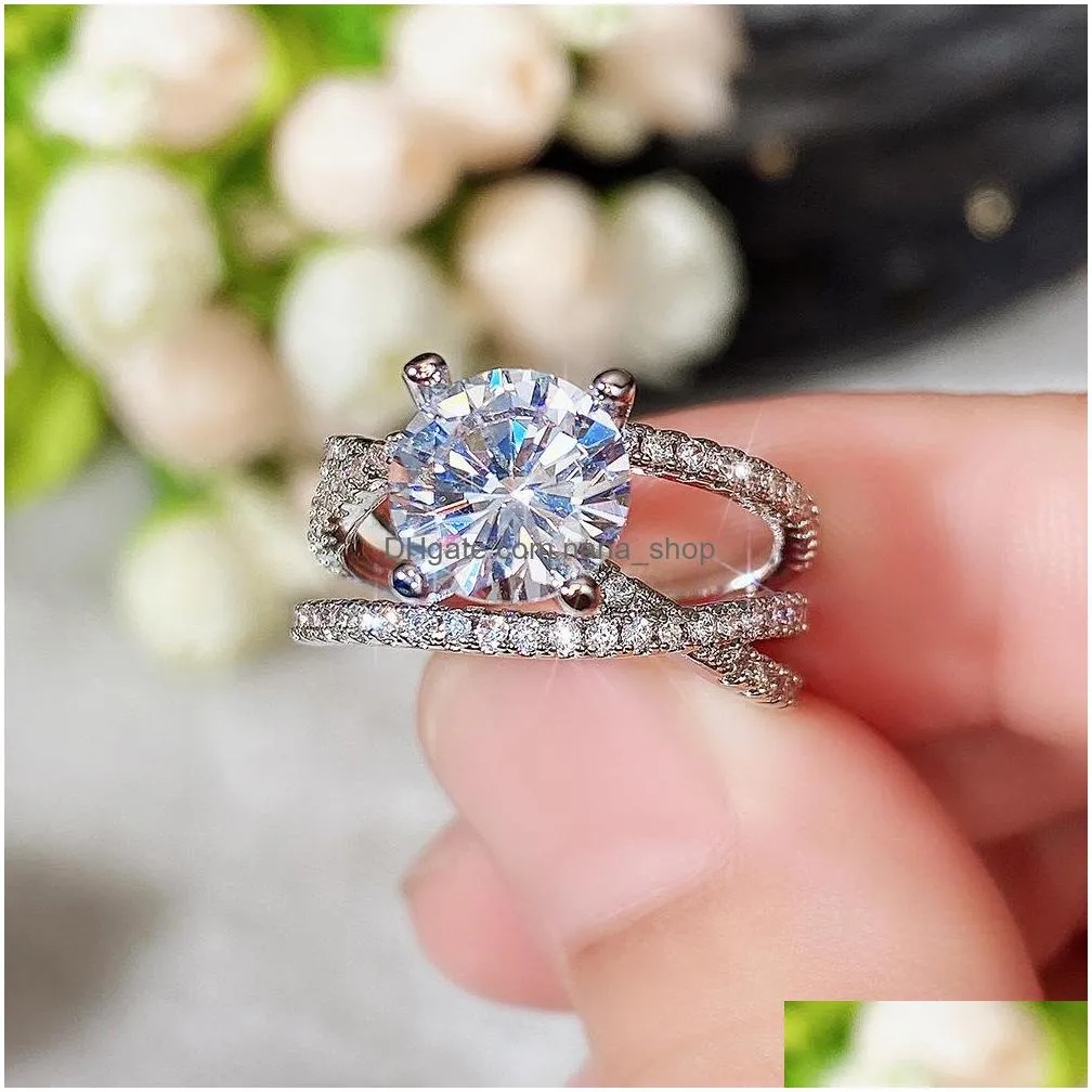 luxury cross design womens ring fashion versatile female accessories bling crystal cz wedding band eternity rings