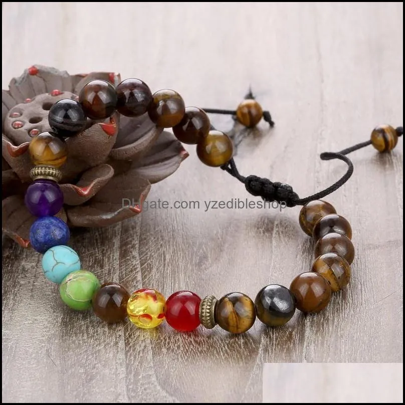 7 yoga chakra bracelet stone tiger eye turquoise beads bracelets fashion jewelry for women men gift jewelry