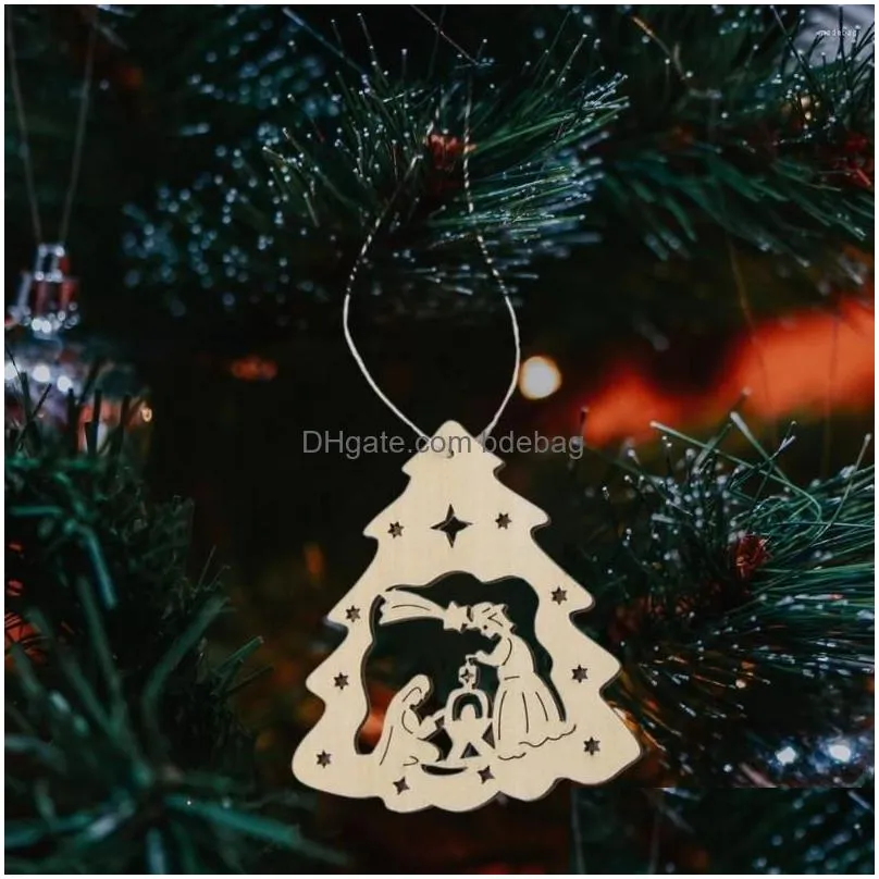 christmas decorations wooden ornaments tree shaped nativity wood baubles tags with cords pendants for