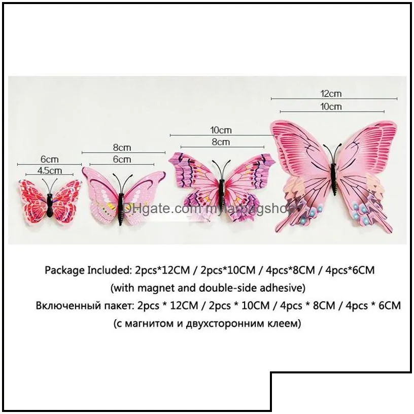 wall stickers new style 12pcs/lot double layer 3d butterfly sticker on th dhfpf