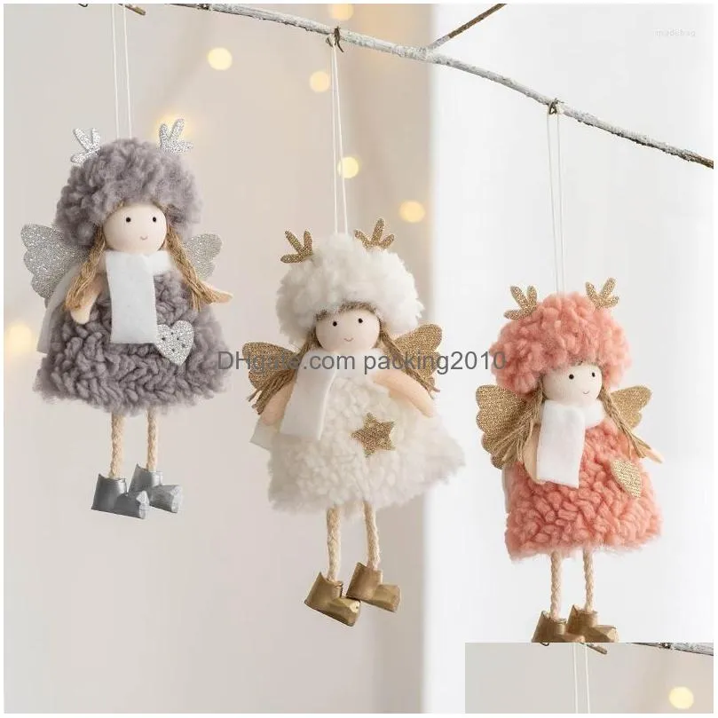 christmas decorations pink plush angel girl snowman pendant santa claus elk doll oranments xmas tree merry decor gifts