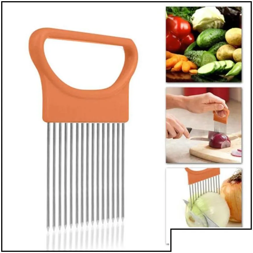 cooking utensils 2021 stainless steel cooking utensils onion slicer tomato vegetables safe fork kitchen gadgets slicing cutting tool