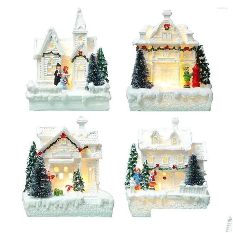 christmas decorations light house resin ornament scene village merry for home xmas gifts year noel