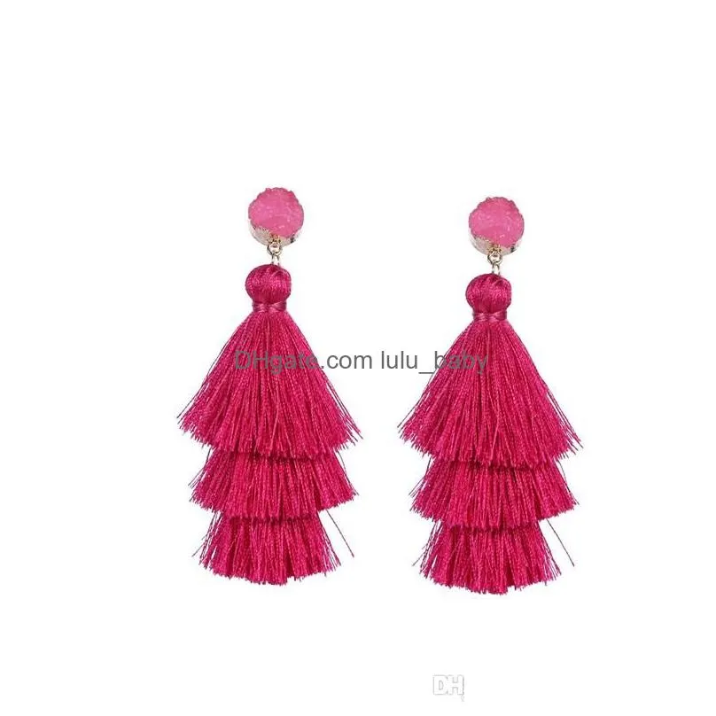 color layered fringe ear hook earrings bohemian pendant lady girl layered tassel earrings ladies gift