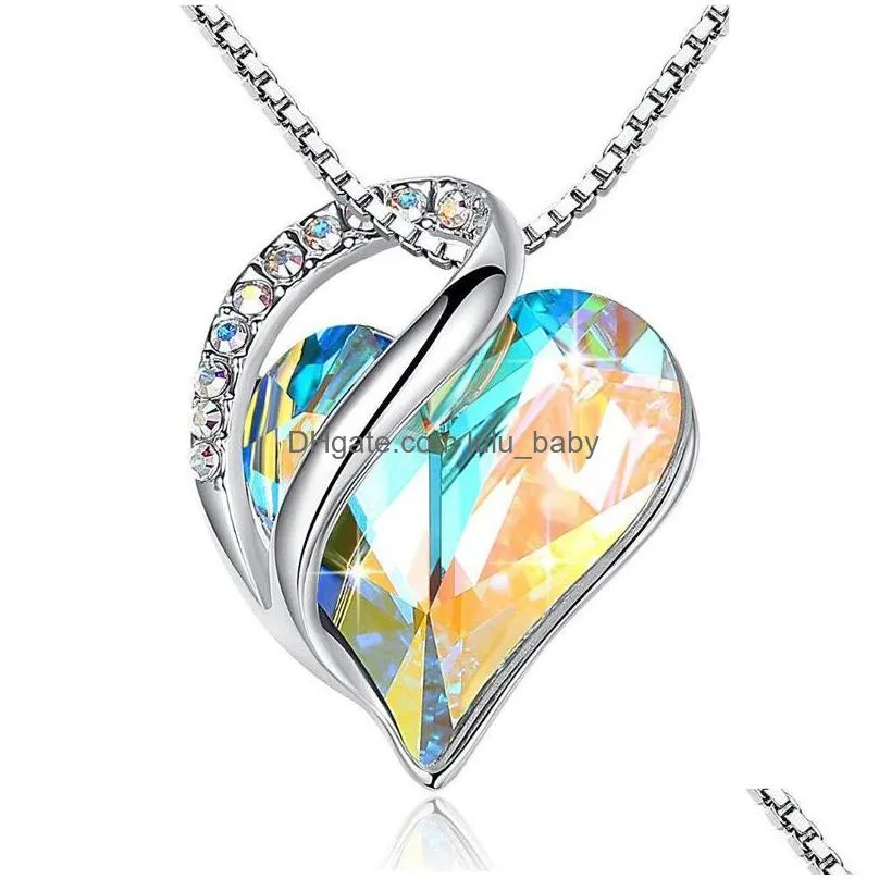 ocean peach heart love pendant necklace simple austria crystal clavicle chain for couple lovers jewelry