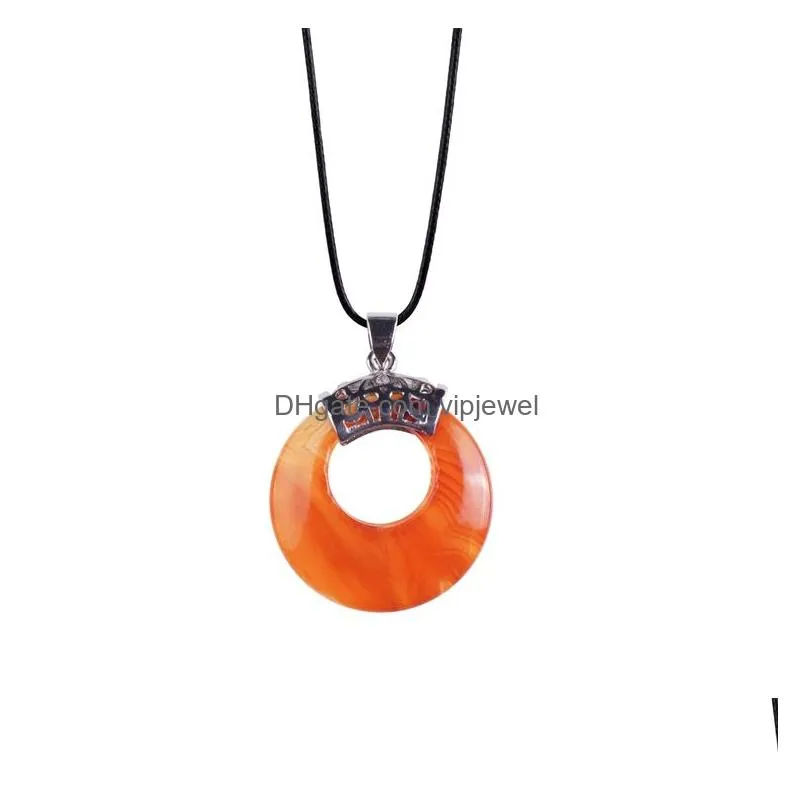 circle donut healing crystals necklace natural gemstone chakra amulet lucky coin charm protection quartz reiki pendant men women