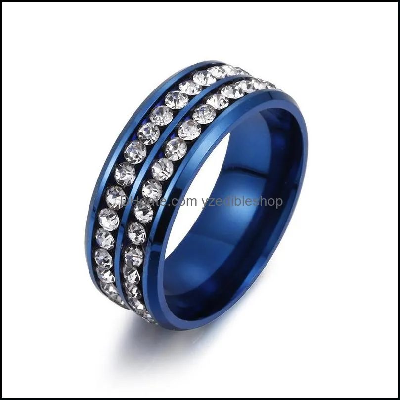 two rows crystal ring stainless steel diamond rings engagement wedding ring for women men fashion jewery 080462
