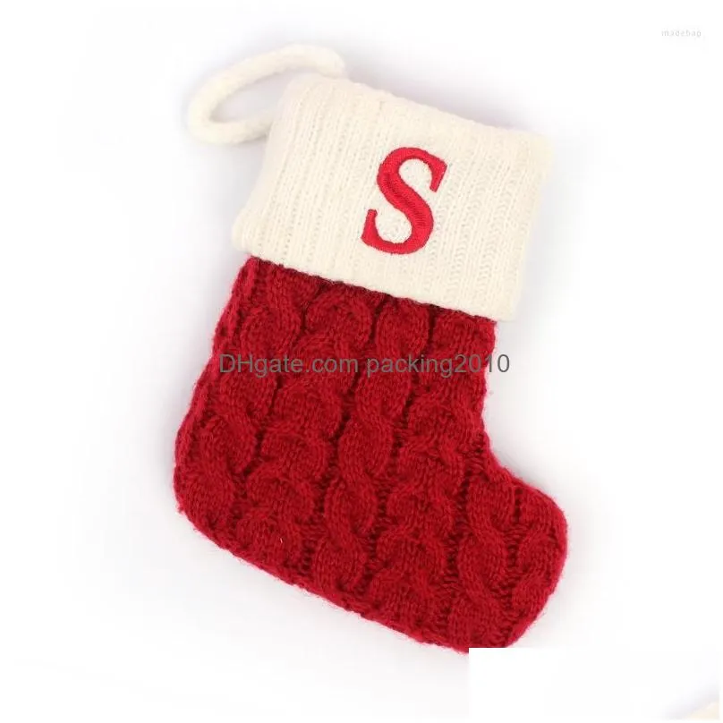 christmas decorations socks red snowflake alphabet letters knitting stocking tree ornaments decor for home xmas gift