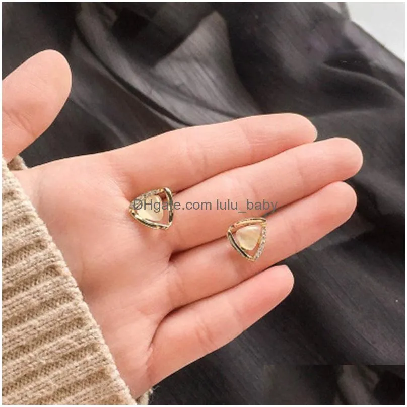 geometric hollow triangle opal stud earrings 925 silver needle earring lady party wedding lovers gift engagement luxury jewelry for