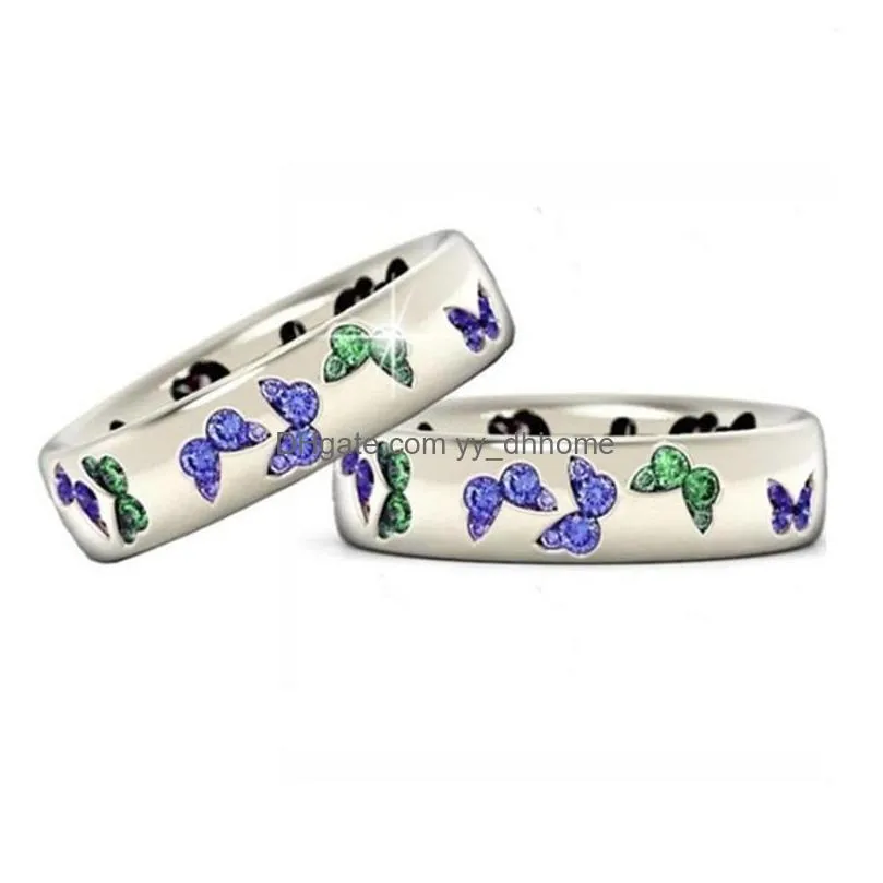 creative exquisite purple green butterfly inlaid zircon ring for women fashion simple wedding party cocktail jewelry