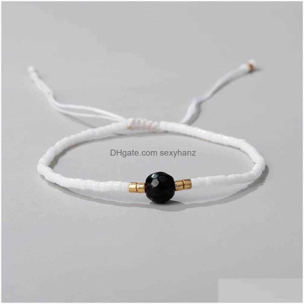 beaded strands trendy handmade natural stone bracelets with friendship cards paper string rice beads woven bracelet women men